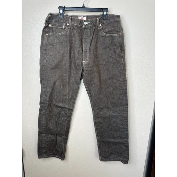 Levi Mens 501 Straight Leg Button Fly Brown Jeans 38x32 cotton wide leg denim - Picture 2 of 9